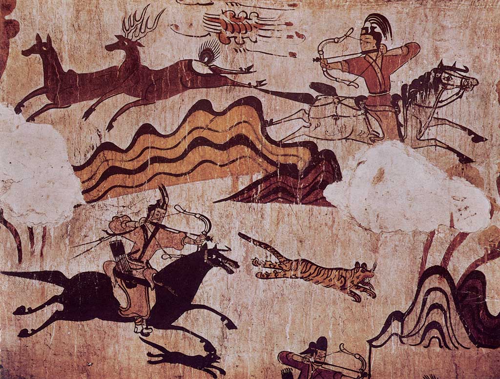 Goguryeo mural depicting mounted archers hunting